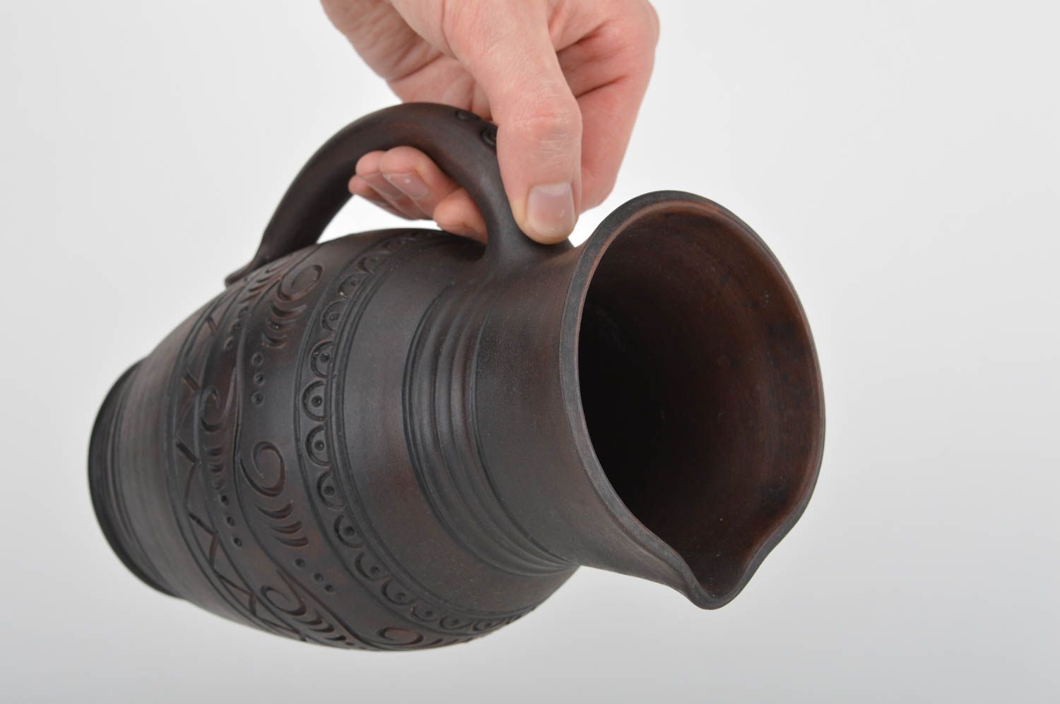 60 oz dark brown ceramic handmade water jug with handle in classic style 2 lb photo 3