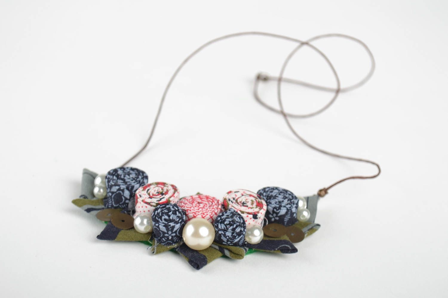 Handmade Blumen Collier Modeschmuck Halskette Geschenk für Frauen aus Textil foto 4