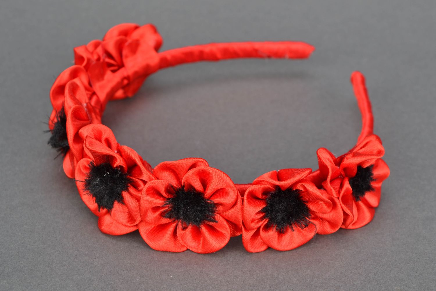 Set of jewelry made of satin ribbons Poppies photo 3