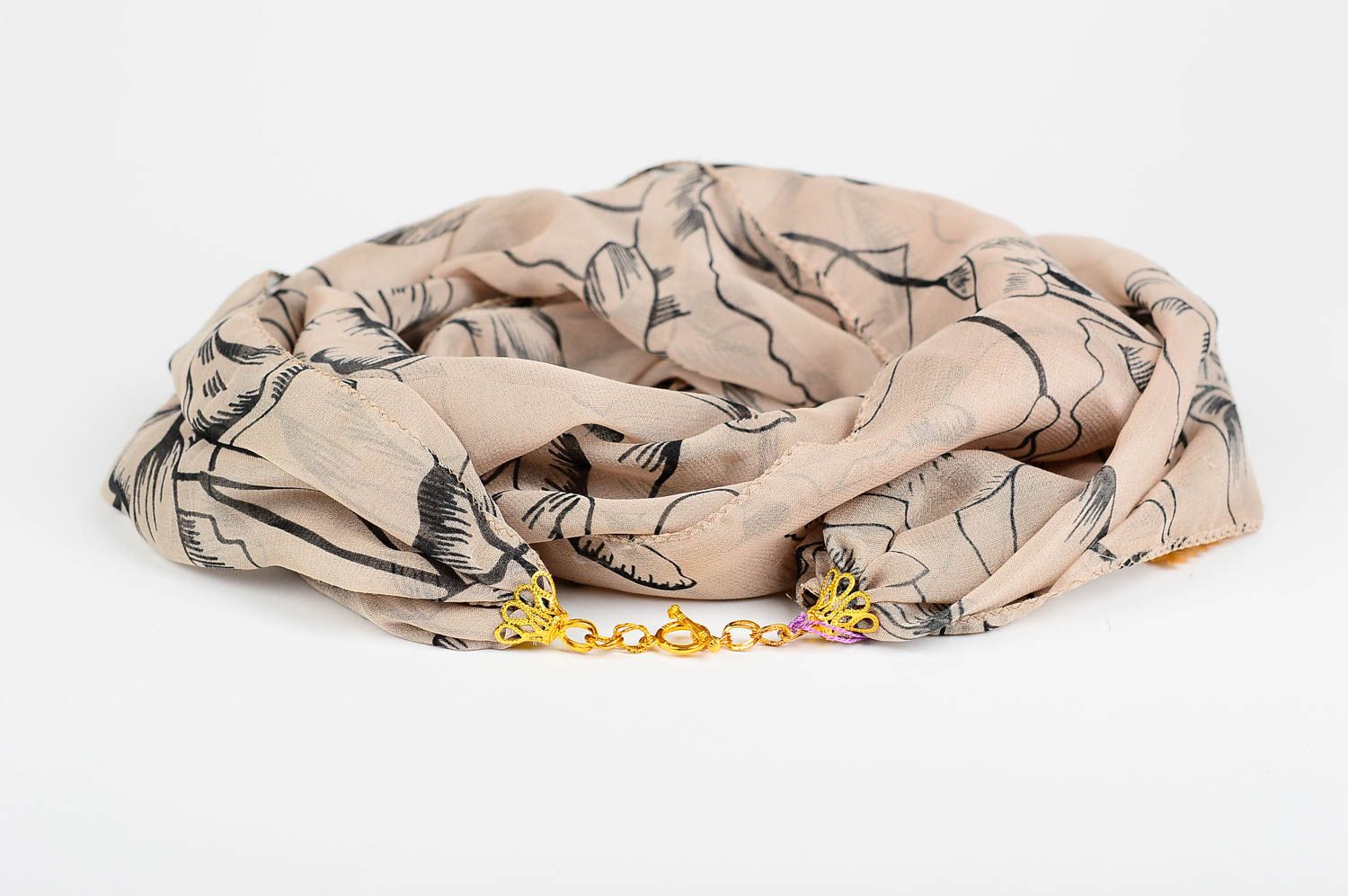 Шарф ручной работы женский шарф легкий шифоновый шарф серый с узорами красивый фото 1