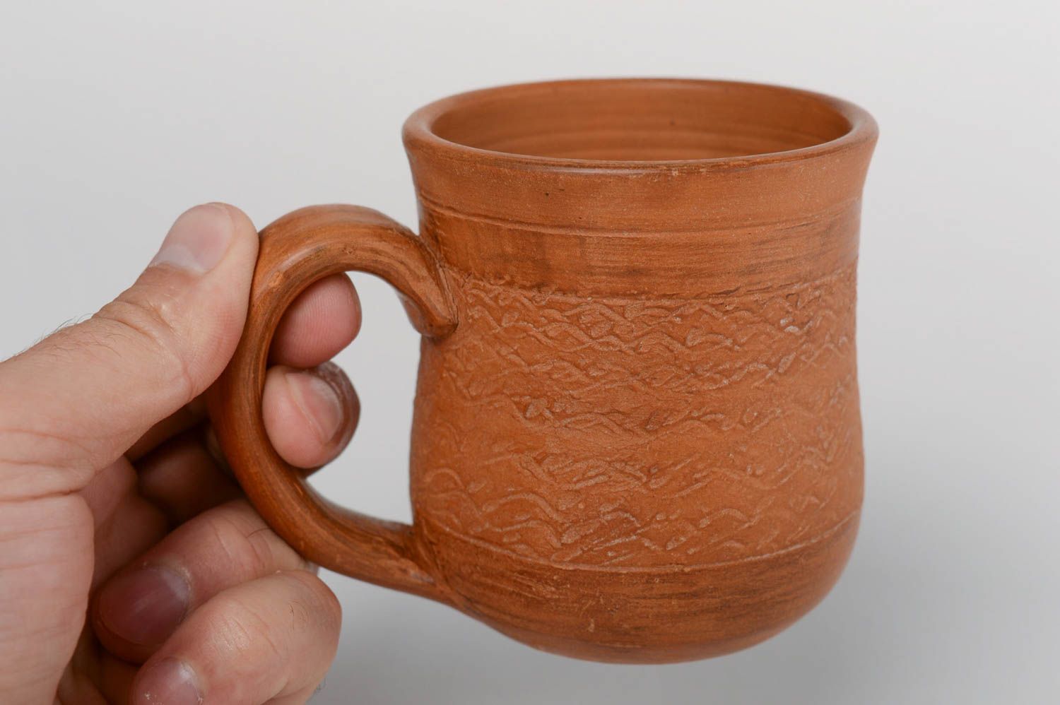 8 oz clay terracotta Mexican cup with handle and rustic pattern photo 5