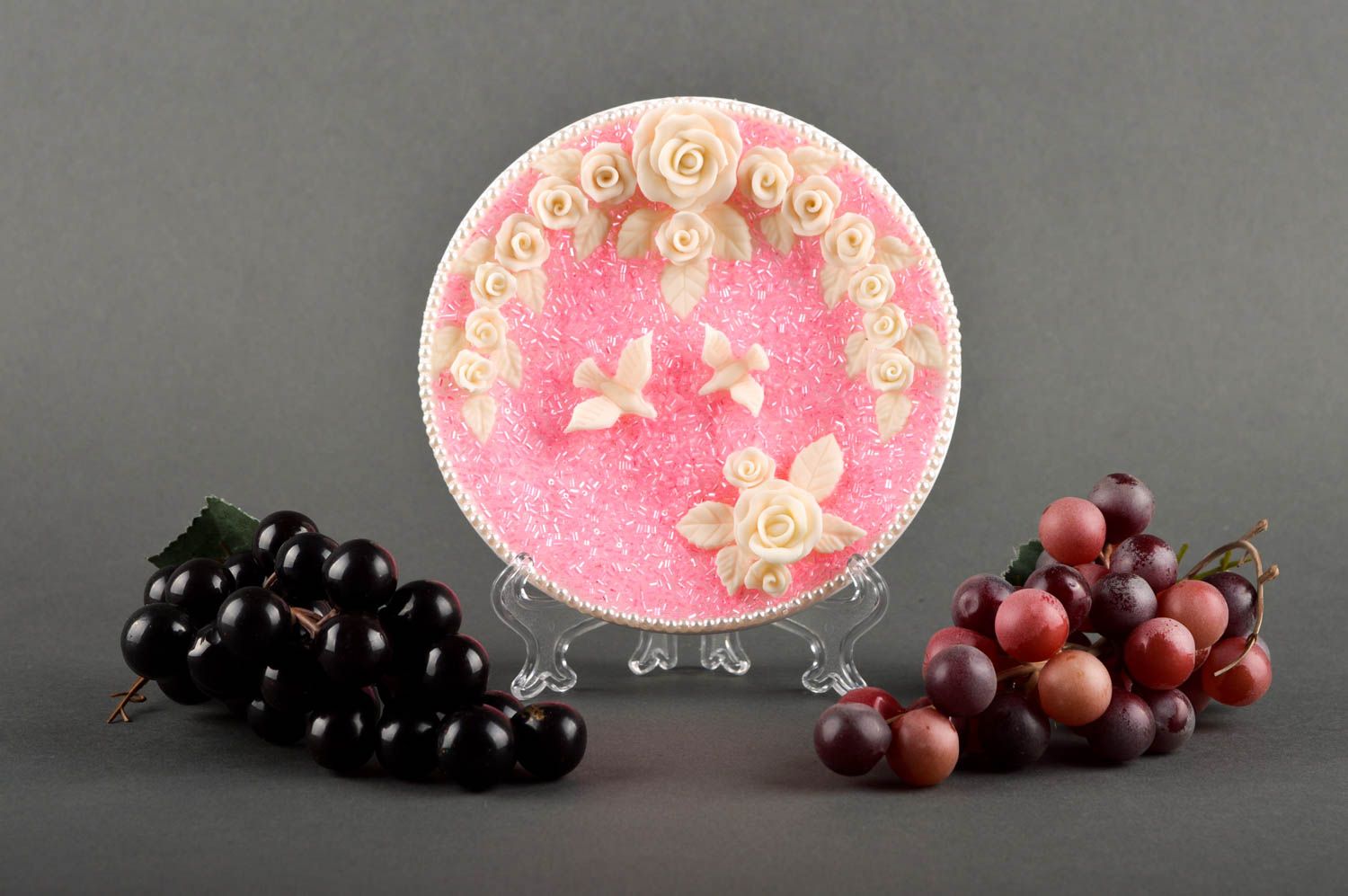 Assiette décorative Décoration fait main rose porcelaine froide Vaisselle déco photo 1