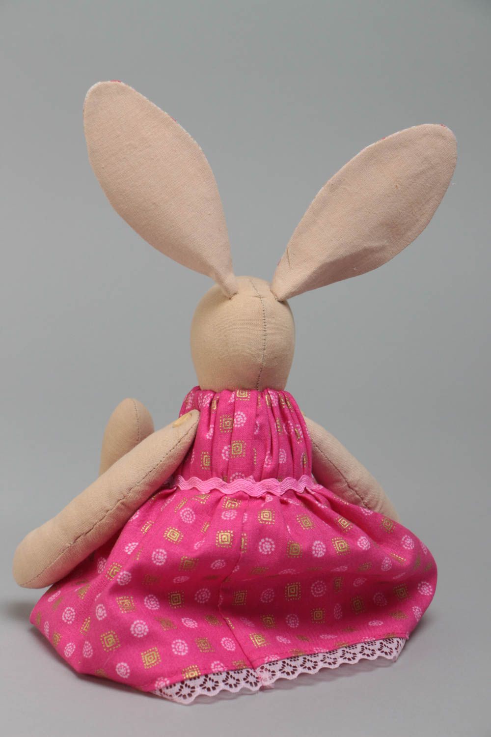 Designer handmade cotton fabric soft toy rabbit girl with long ears in dress photo 4