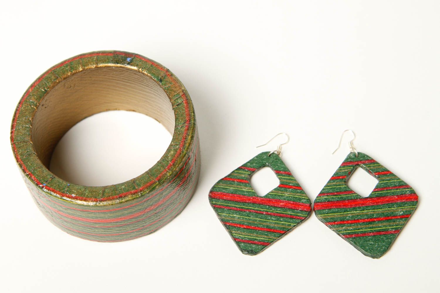Handmade Damen Schmuck Set Holz Armband und Ohrringe für Damen originell bemalt foto 4