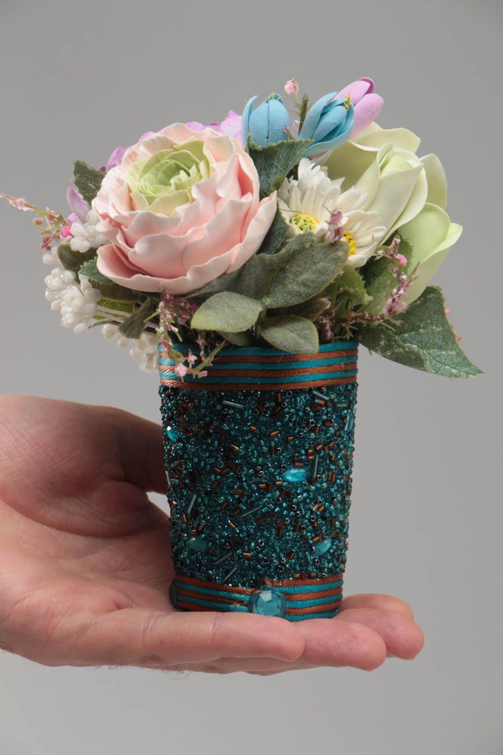 Fleurs artificielles en pâte polymère décoratives faites main Pivoine et Roses photo 5