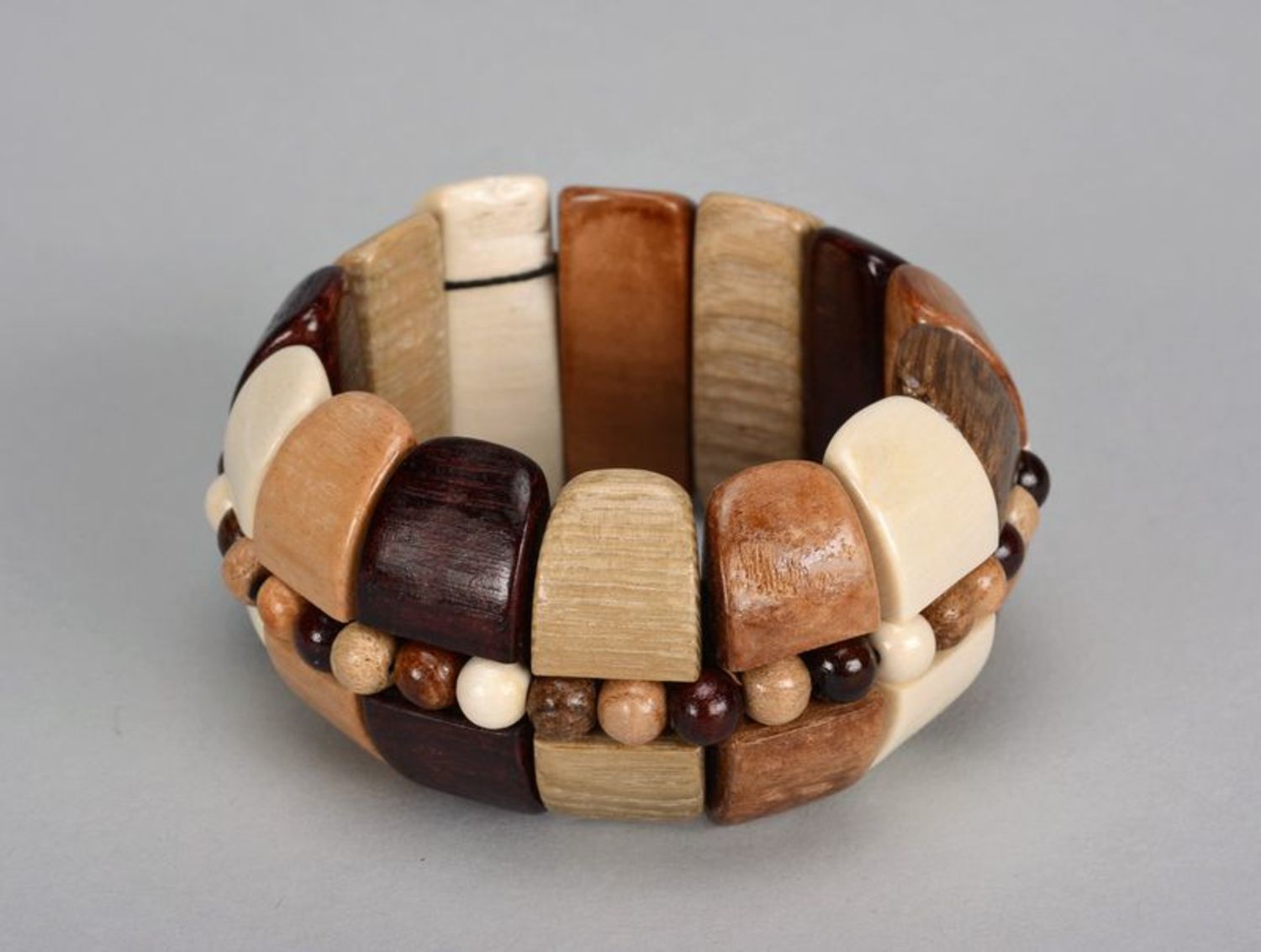 Wooden bracelet on elastic band photo 4