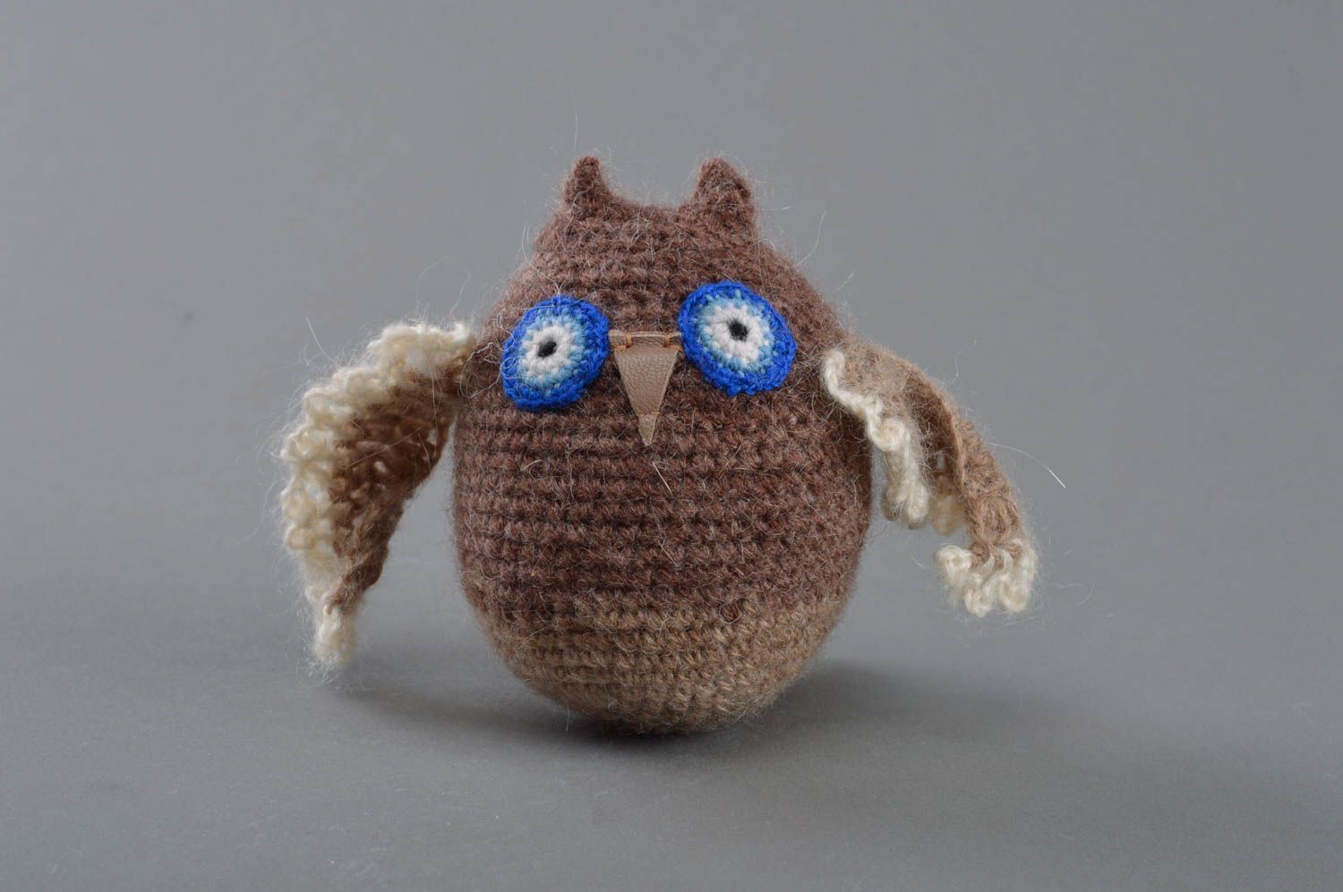 Soft crocheted toy handmade unusual owl cute present for children home decor photo 1
