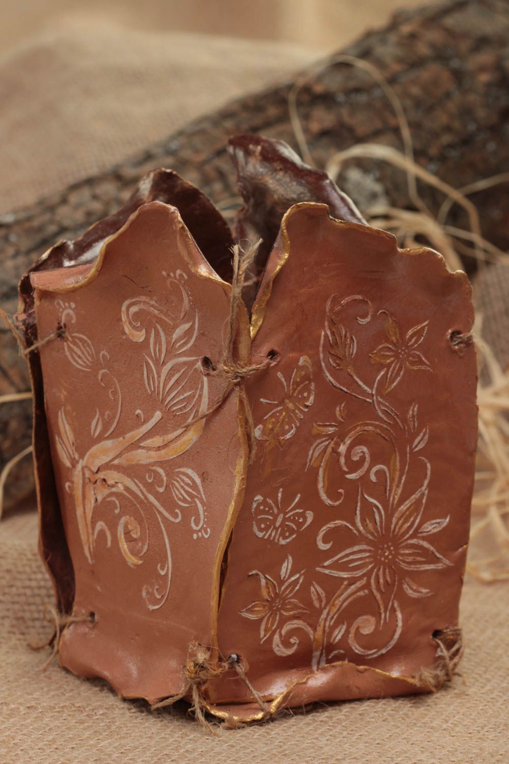Vase décoratif fait main en argile autodurcissante original pour fleurs séchées photo 1