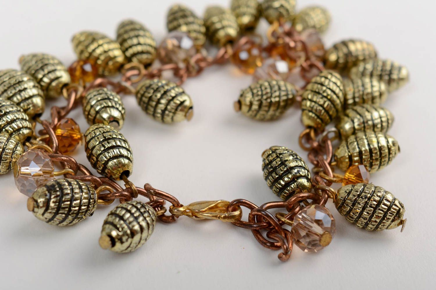 Unusual stylish handmade designer crystal bead bracelet with charms photo 4