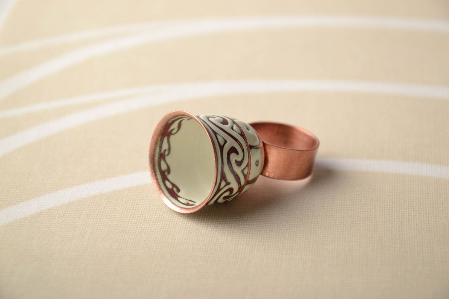 Massive painted copper seal ring photo 1