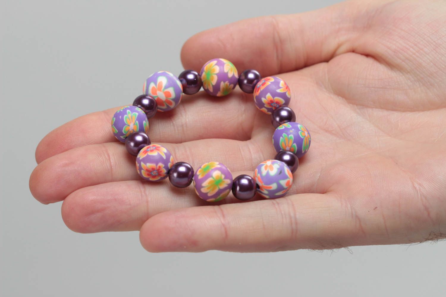 Stretchy handmade ball beads with flowers painting bracelet for girl photo 5