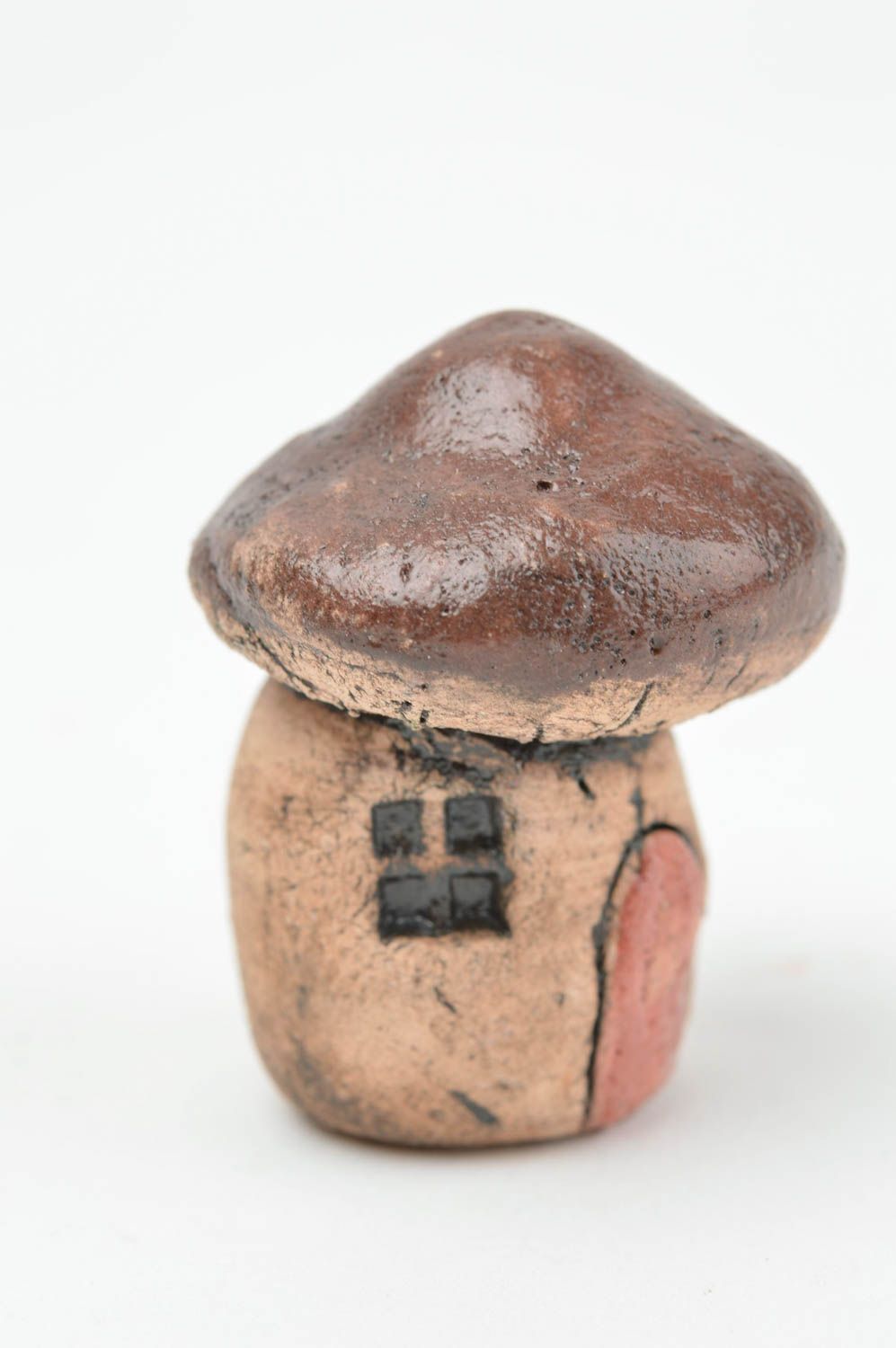 Petit champignon en céramique brun joli original peint décoratif fait main  photo 2