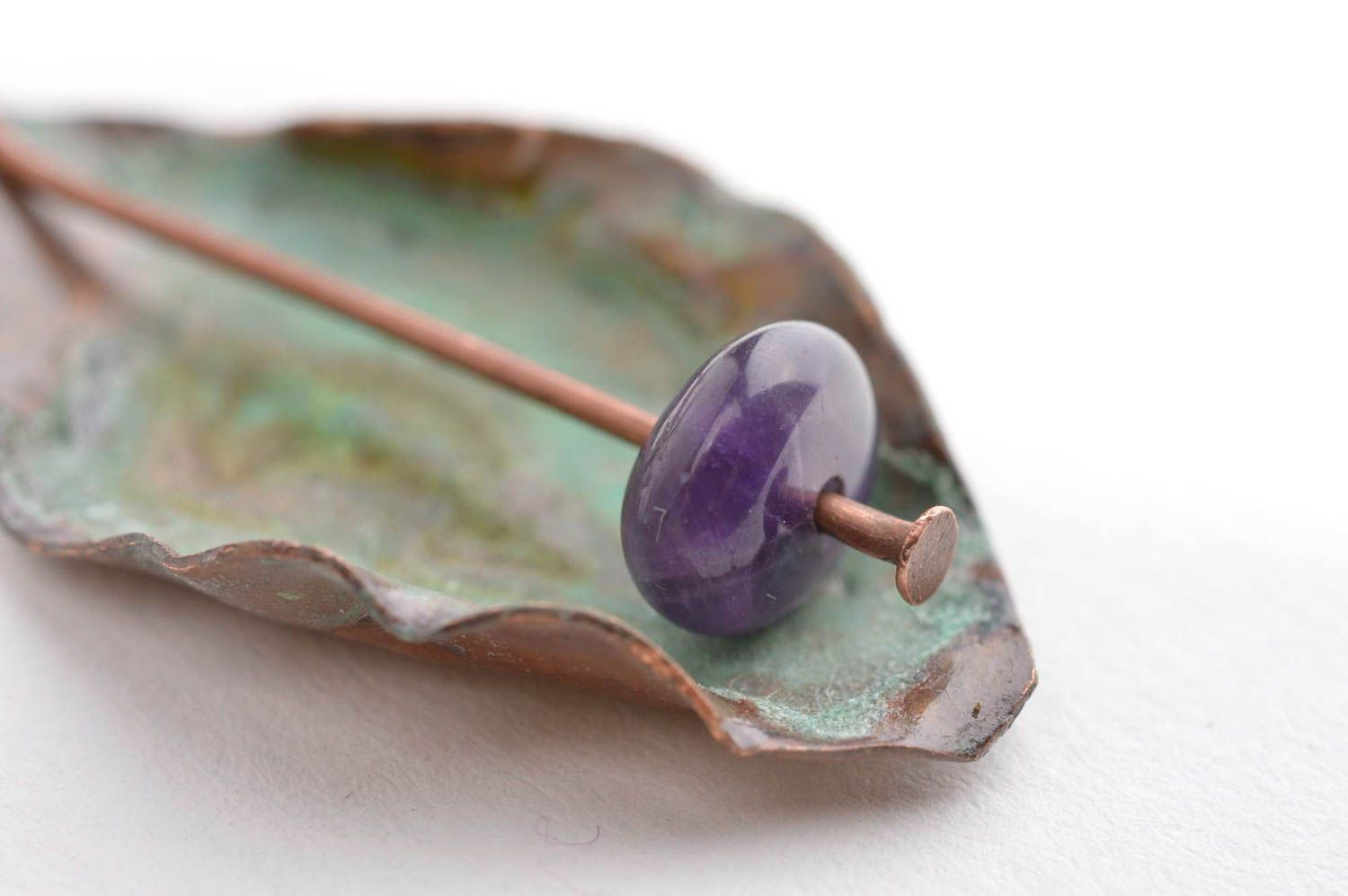Украшение ручной работы медные серьги с фиолетовыми камнями женские серьги фото 5