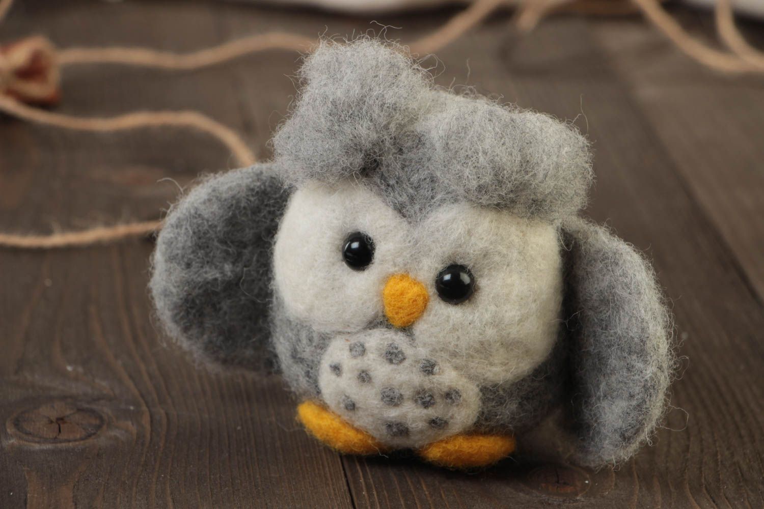 Small handmade felted wool statuette of owl designer home decor photo 1