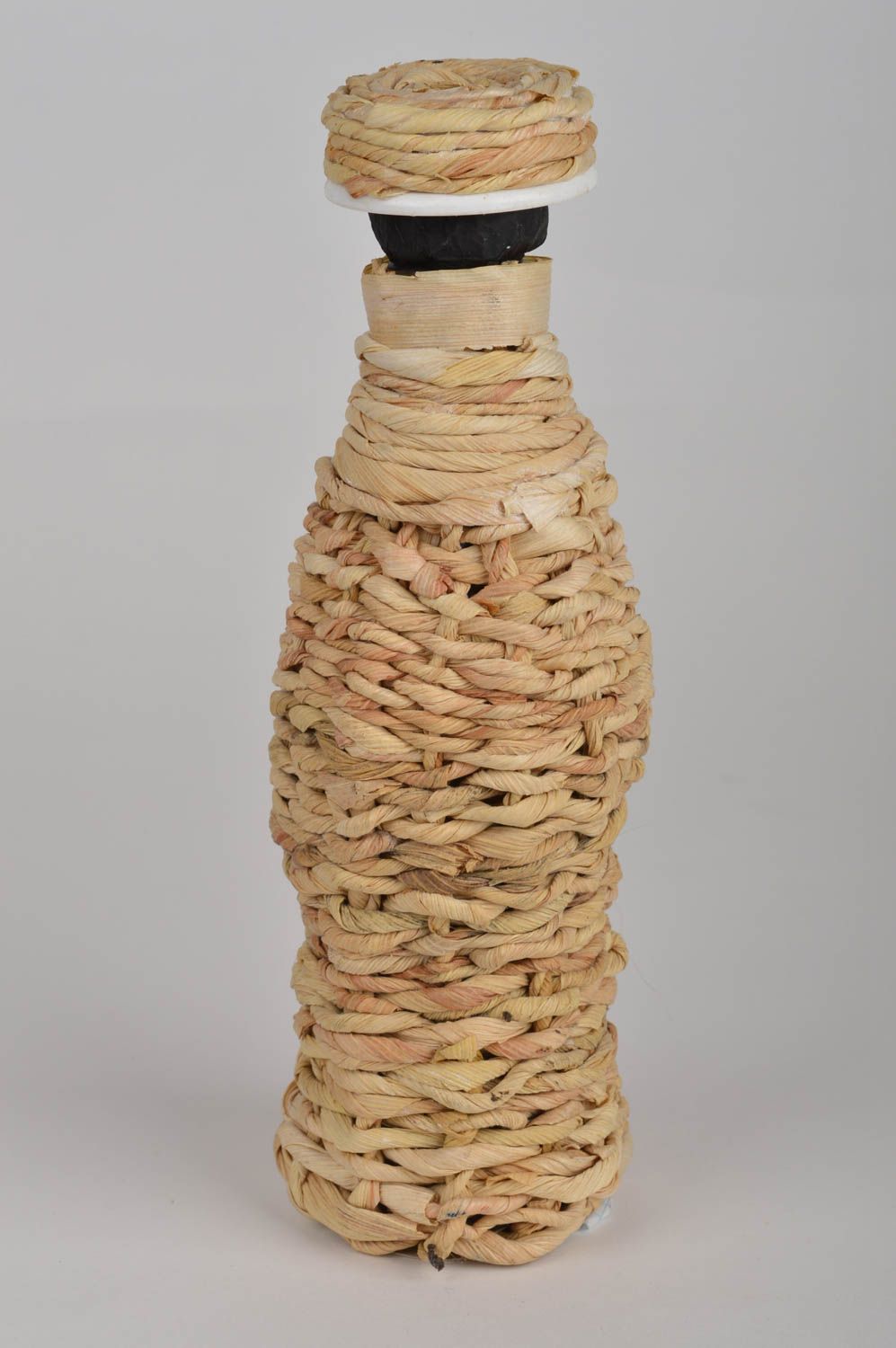 Bouteille décorative recouverte de feuilles de maïs faite main Smoking photo 3