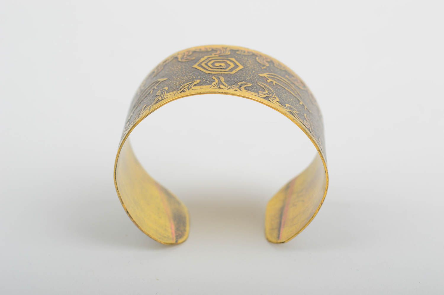 Handmade wide brass bracelet unusual lacquered bracelet metal accessory photo 3
