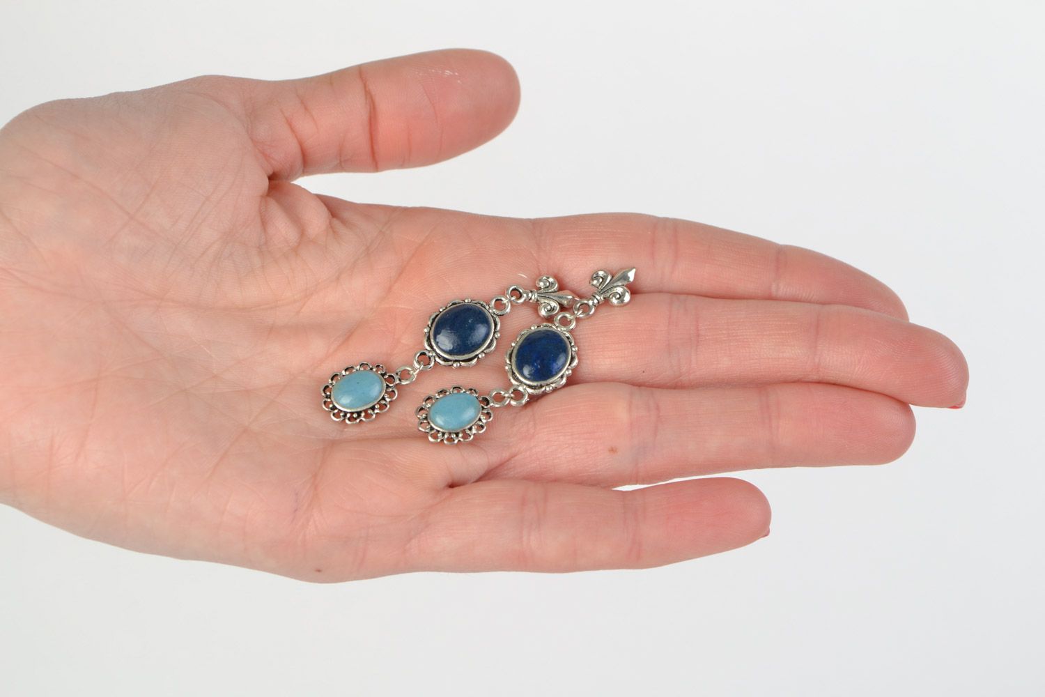 Exklusive kreative Vintage Ohrringe aus Polymerton in Blau für Looks in Marina foto 2