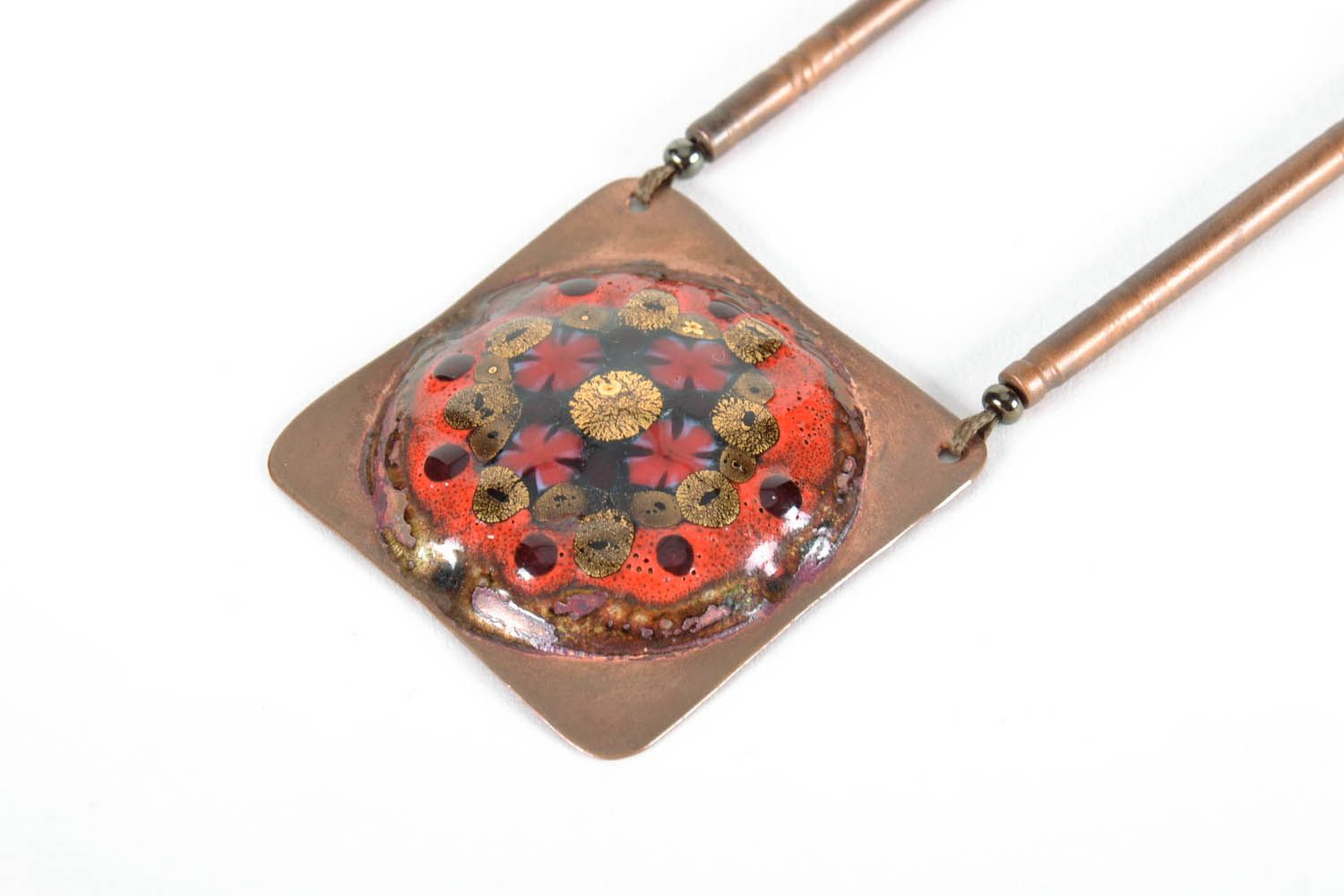 Copper pendant with enamel Autumn Flowers photo 1