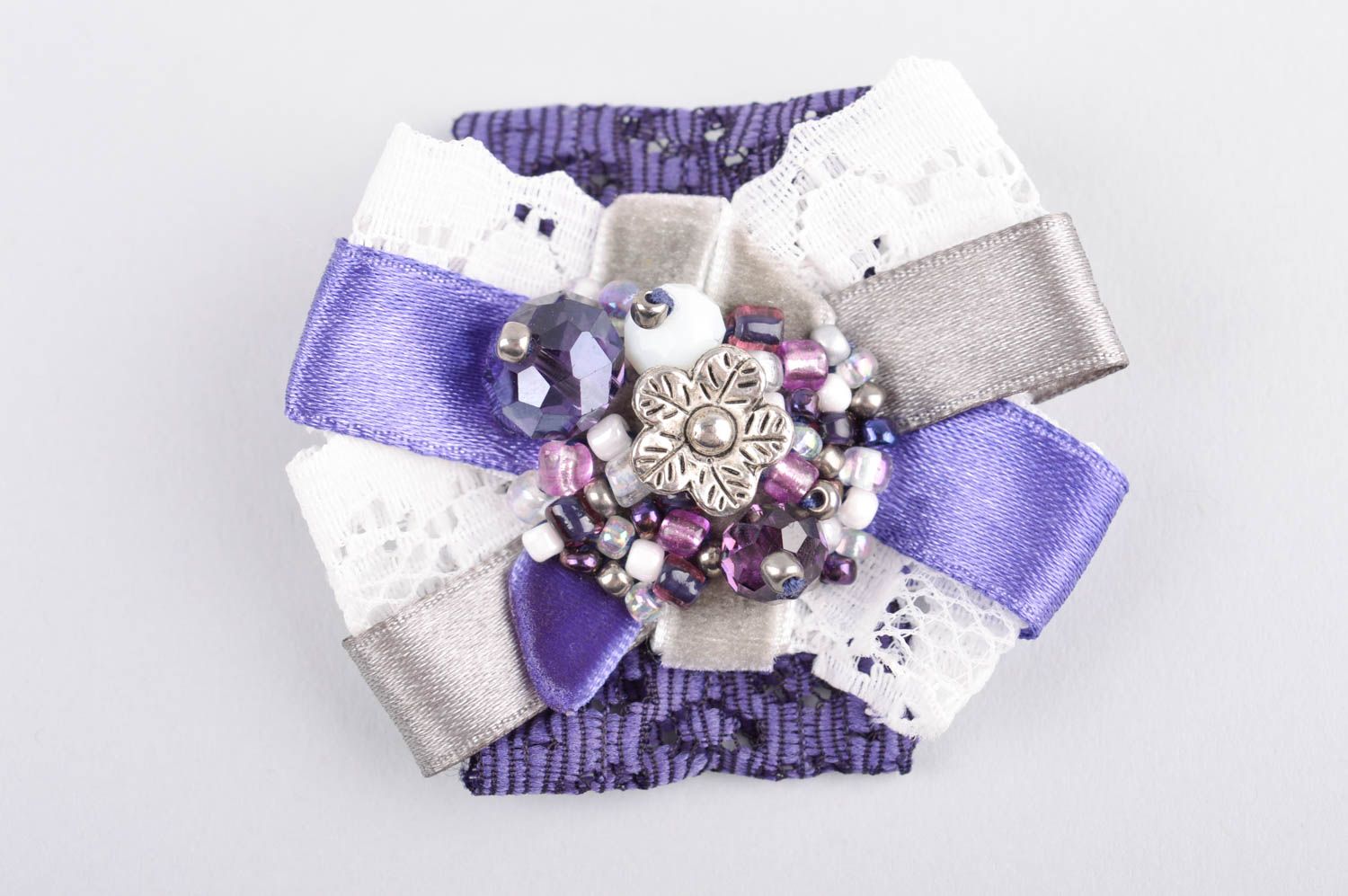 Handcrafted jewelry ribbon brooch violet flower brooch gifts for girls photo 2