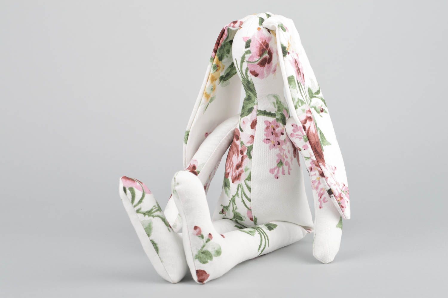 Handmade interior designer soft toy sewn of cotton fabric tender floral rabbit  photo 2