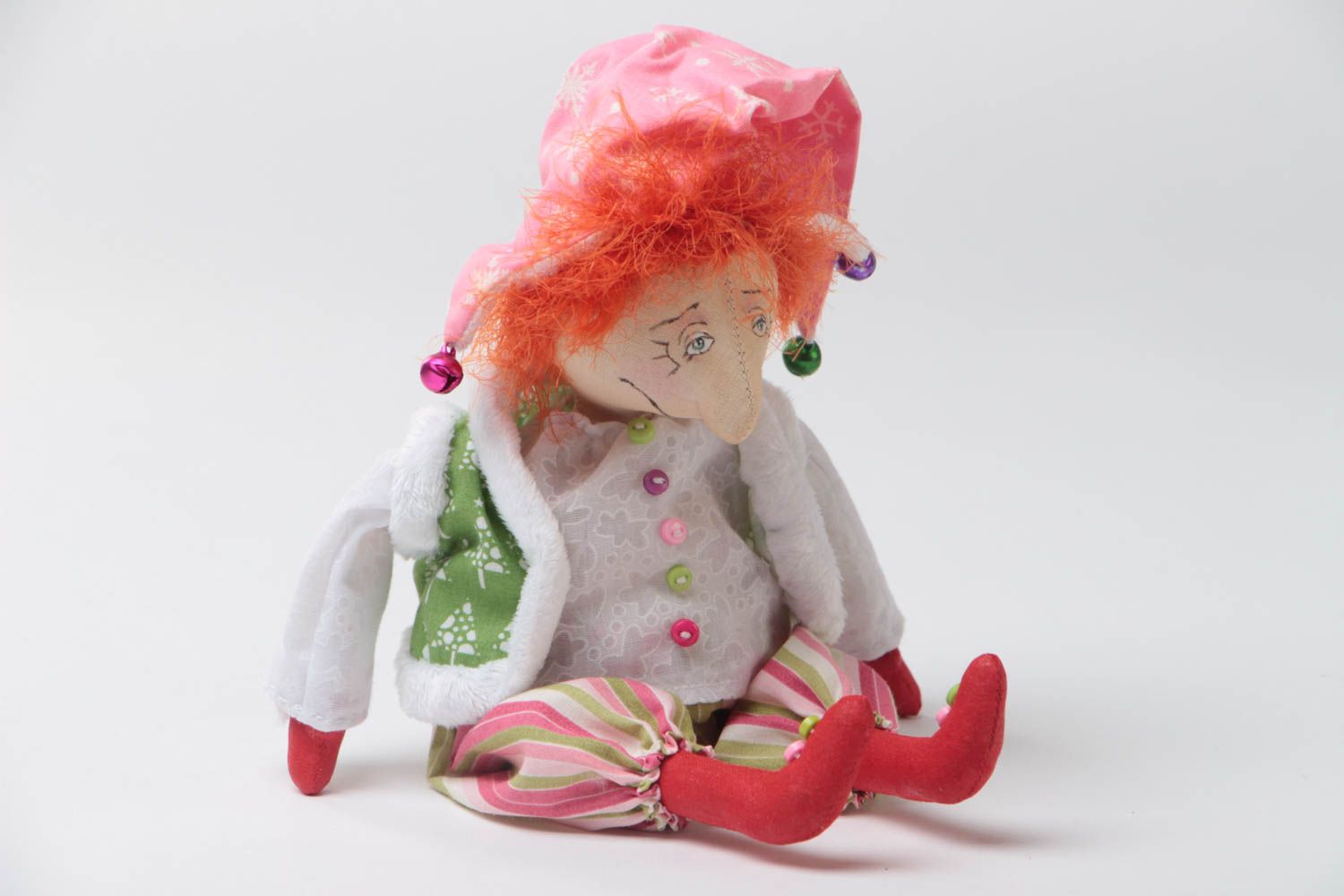 Poupée molle Gnome aux cheveux roux en tissus faite main décorative originale photo 2