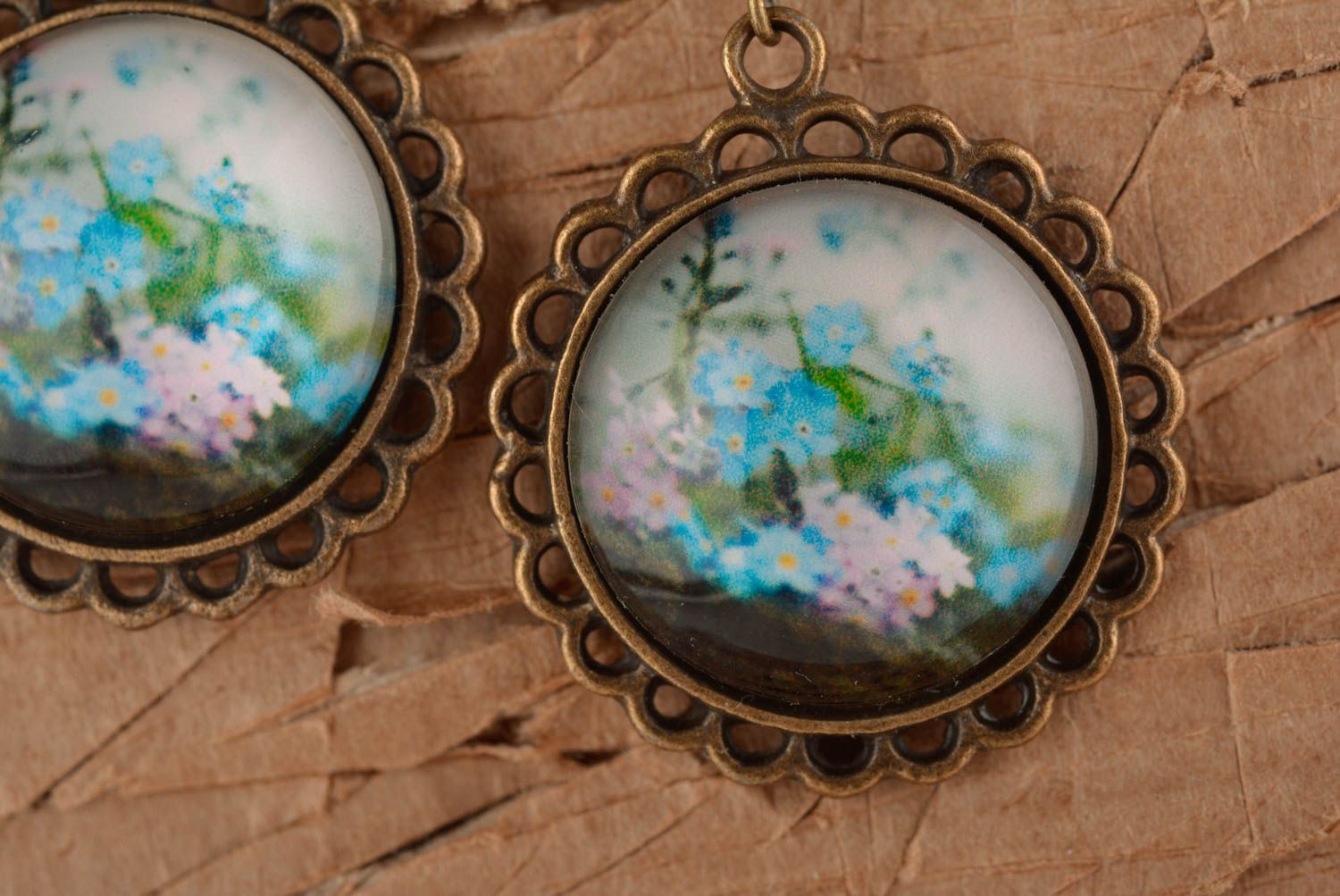 Серьги ручной работы круглые голубые красивые серьги из стекла подарок женщине фото 2