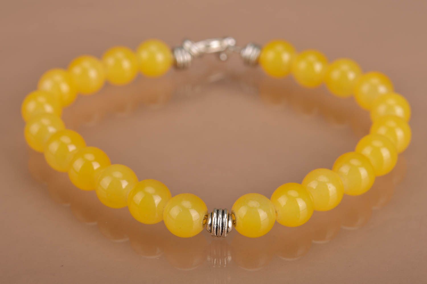 Handmade designer women's wrist bracelet with bright yellow neon beads photo 2