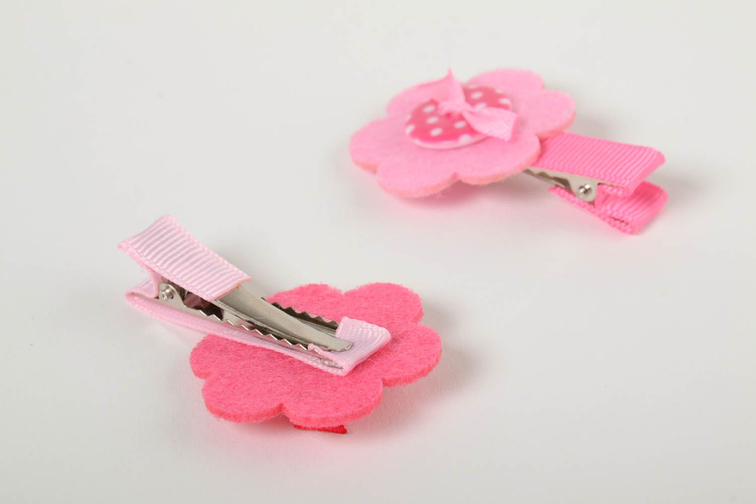 Children's hairpins made of rep ribbons and fleece set of 2 pieces hand made photo 3