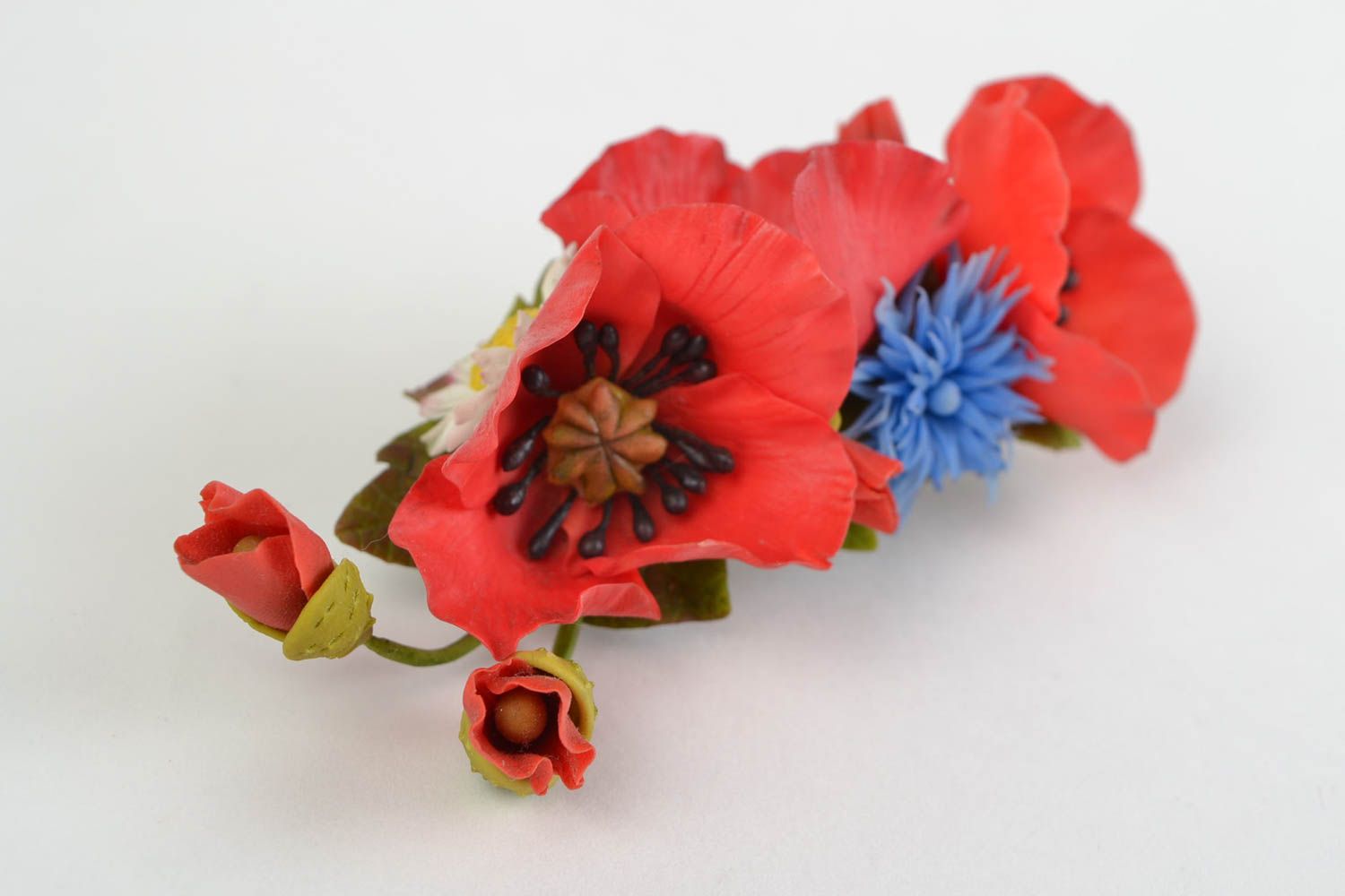 Beautiful homemade cold porcelain hair clip with wild flowers automatic photo 4
