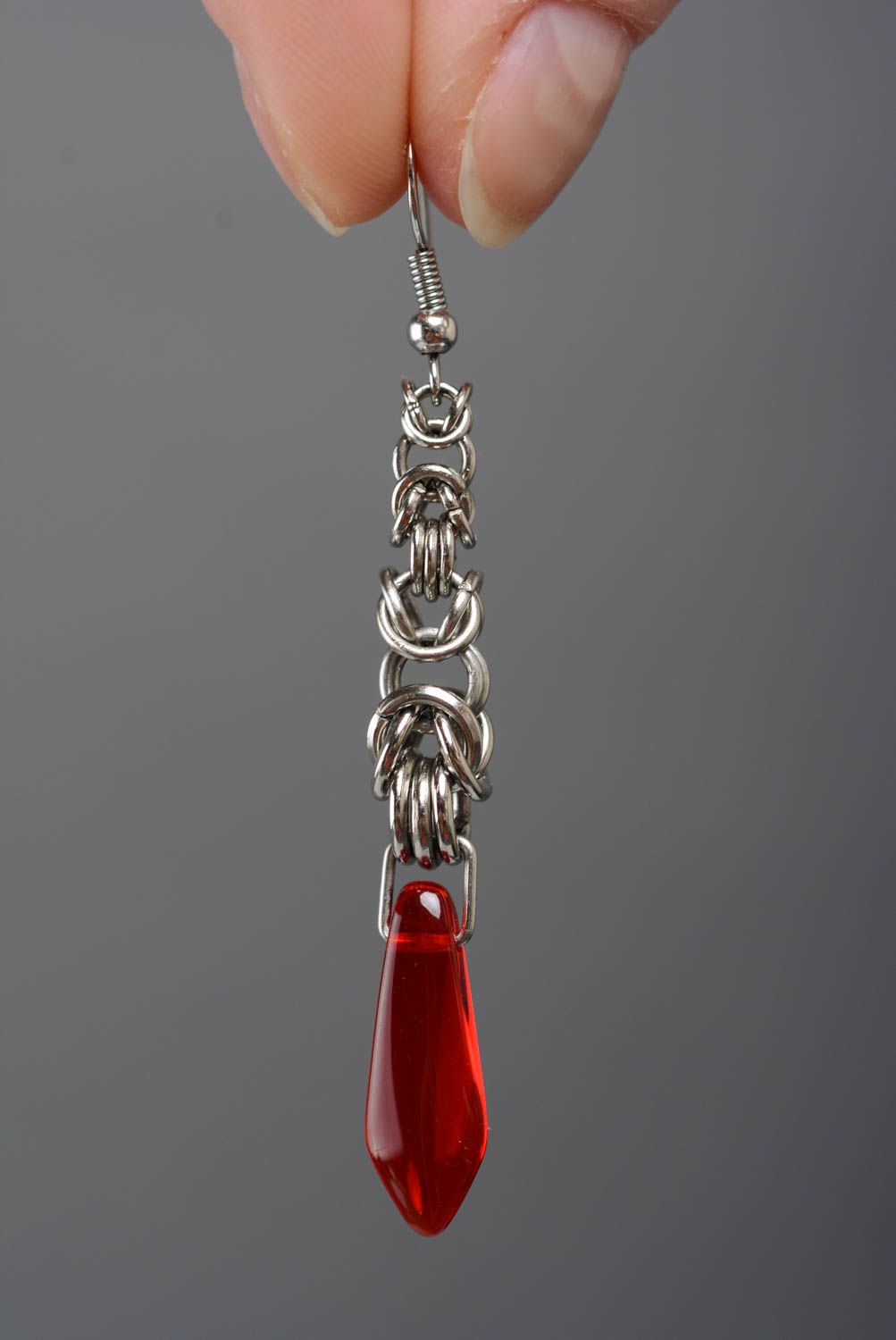 Schmuck Set Collier und Ohrringe aus Metall mit Glasperlen Kettenflechten  foto 4