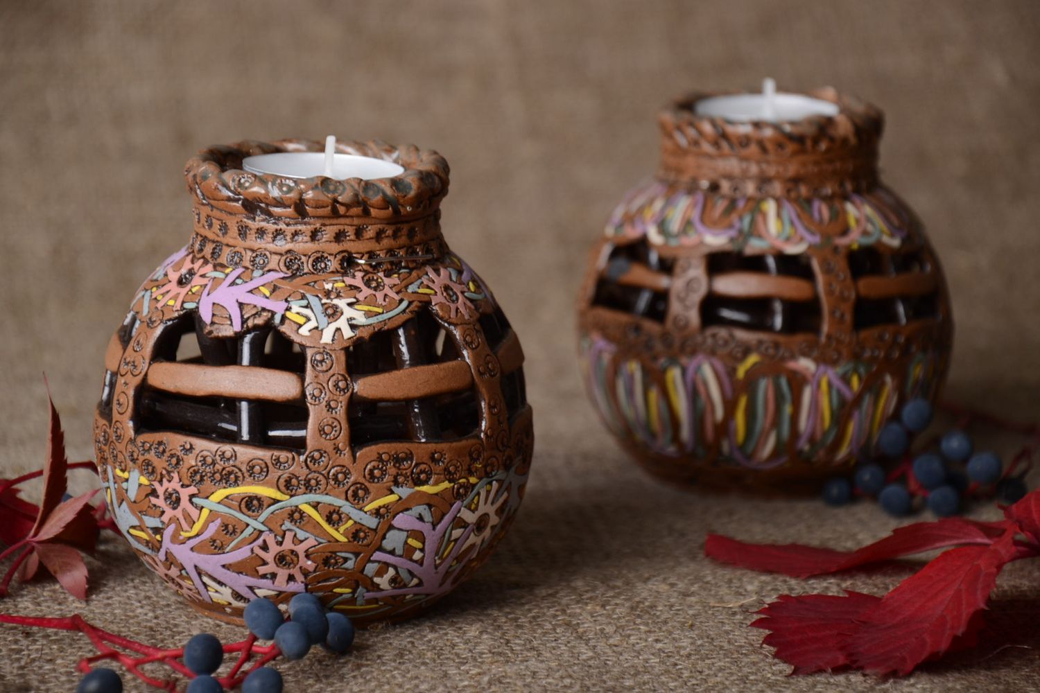 Portavelas de cerámica sostenedores de velas artesanales diseño de interior foto 1