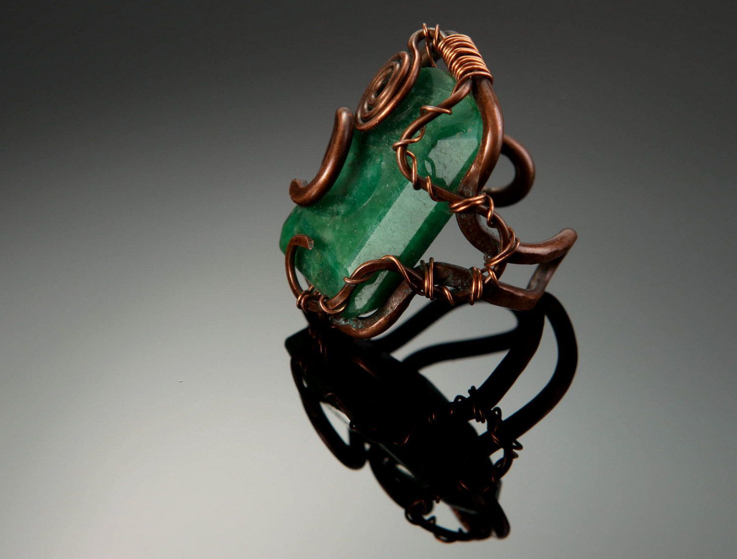 Copper ring with emerald photo 1