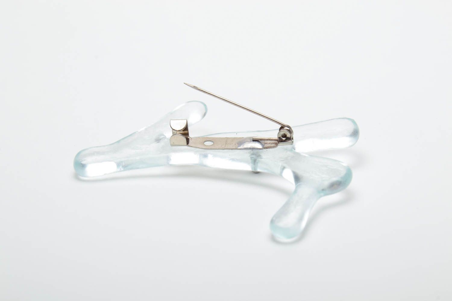 Beautiful handmade designer fused glass brooch in the shape of transparent branch photo 3