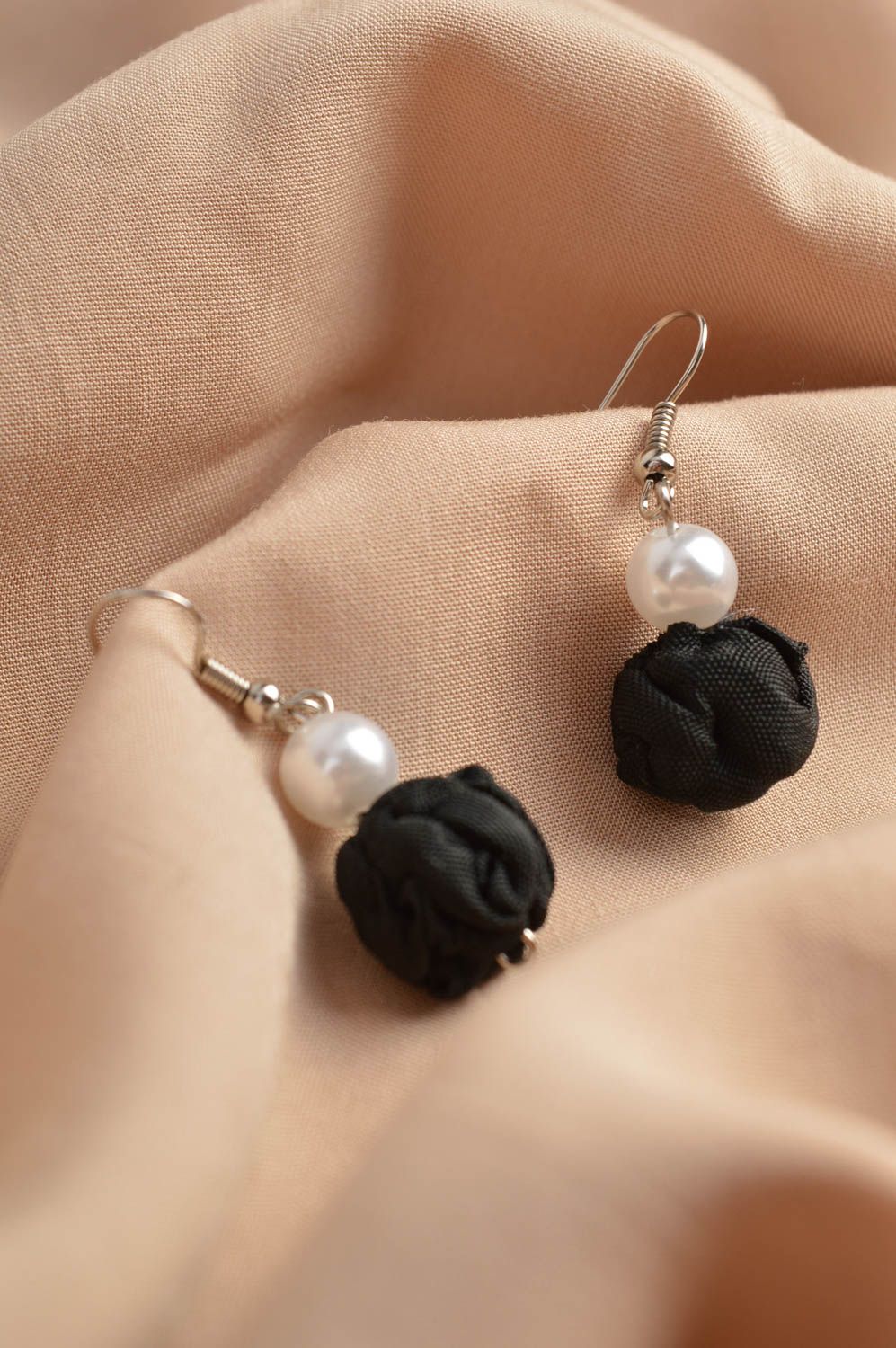 Handmade designer black earrings elegant feminine jewelry unusual earrings photo 1