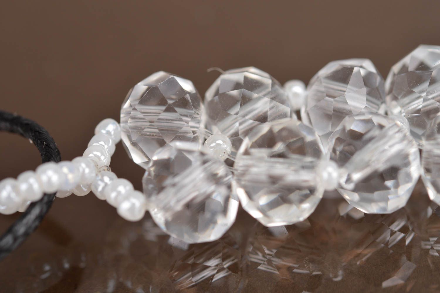 Beautiful transparent handmade design neck pendant woven of Czech crystal beads photo 4