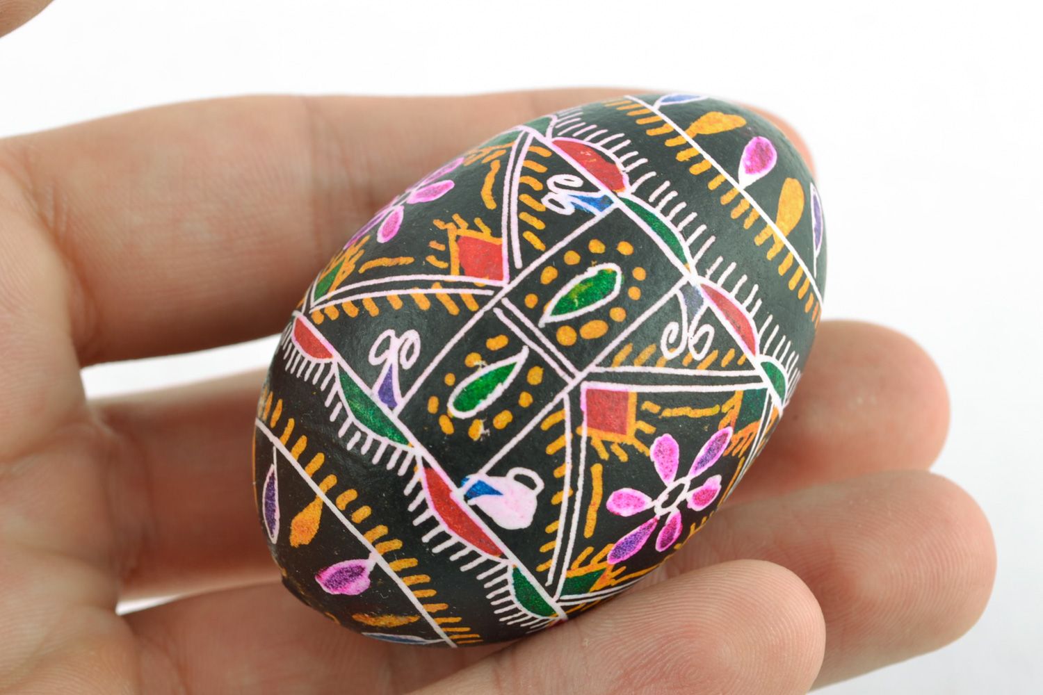Handmade art egg with rich ornament painted with hot wax Easter decoration photo 2