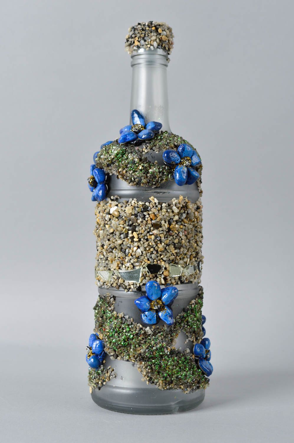 Стеклянная бутылка хэнд мэйд узоры из песка украшение для дома декор квартиры фото 3