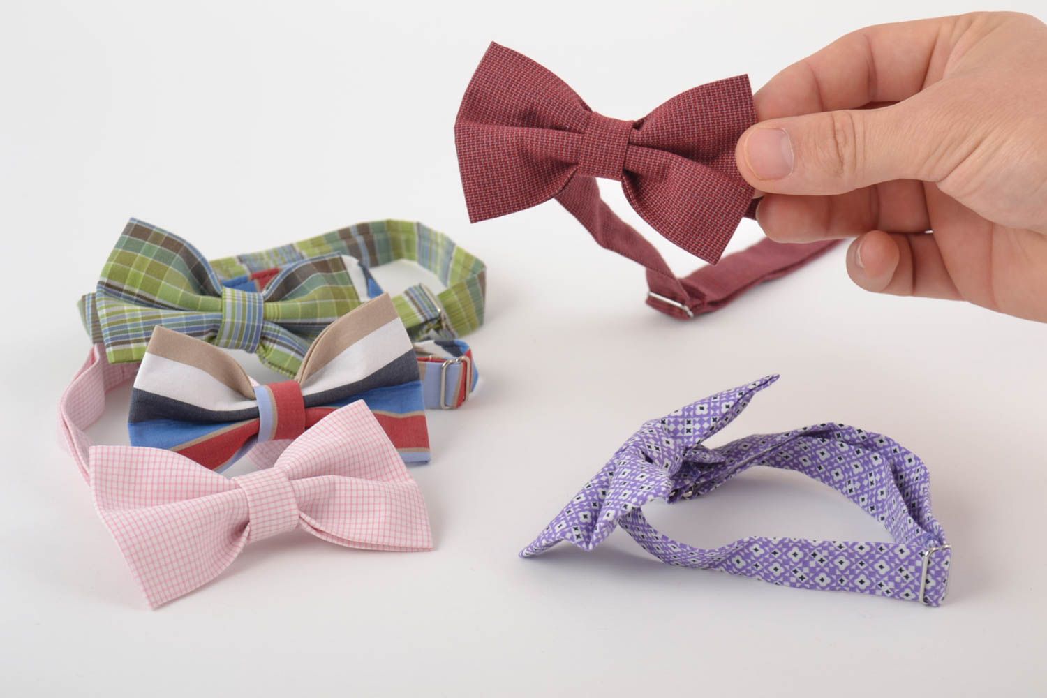 Set of 5 handmade textile cotton bow ties with adjustable straps unisex photo 4