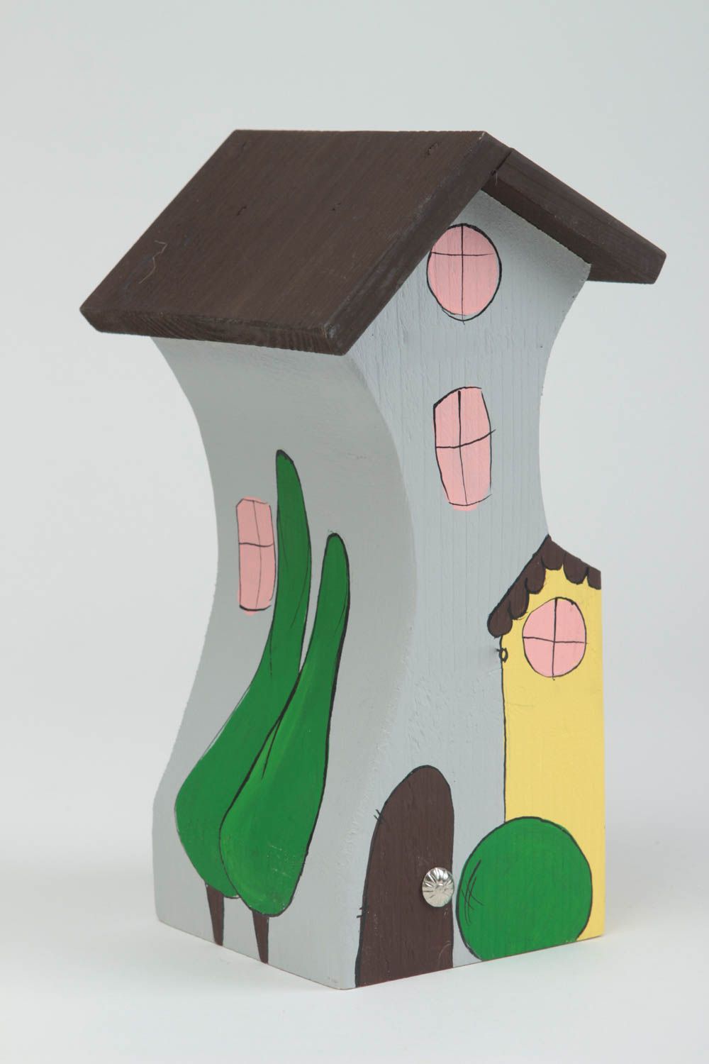 Figura artesanal con forma de casa de madera elemento decorativo regalo original foto 2