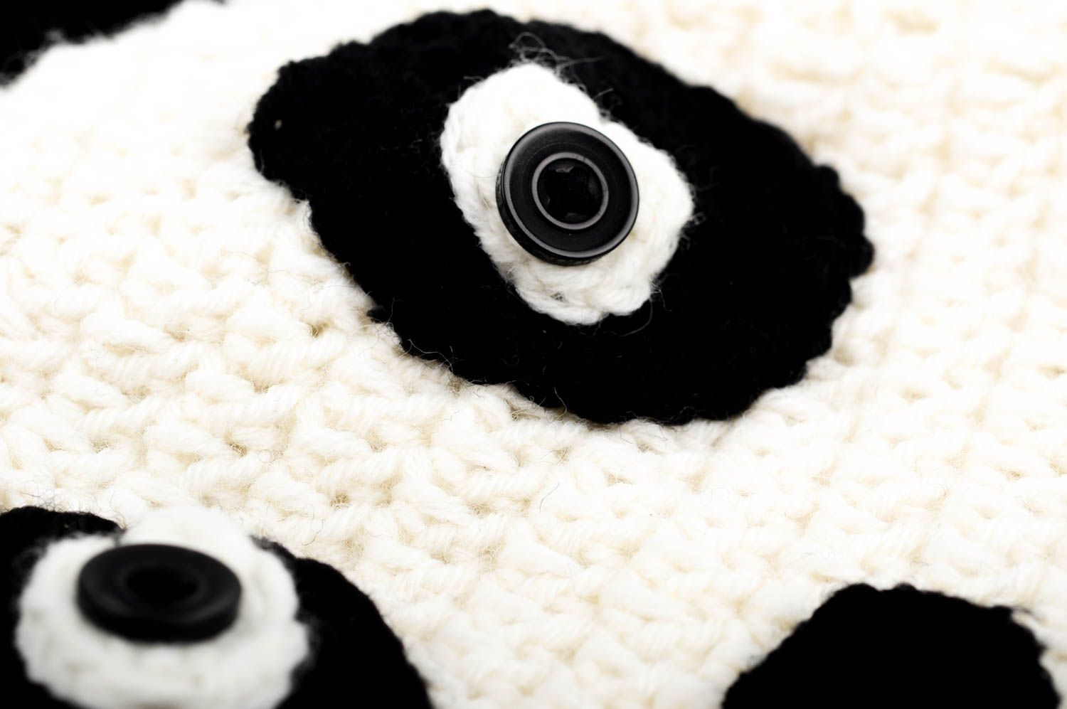 Bonnet panda fait main Vêtement enfant tricoté avec cordelettes Cadeau original photo 5