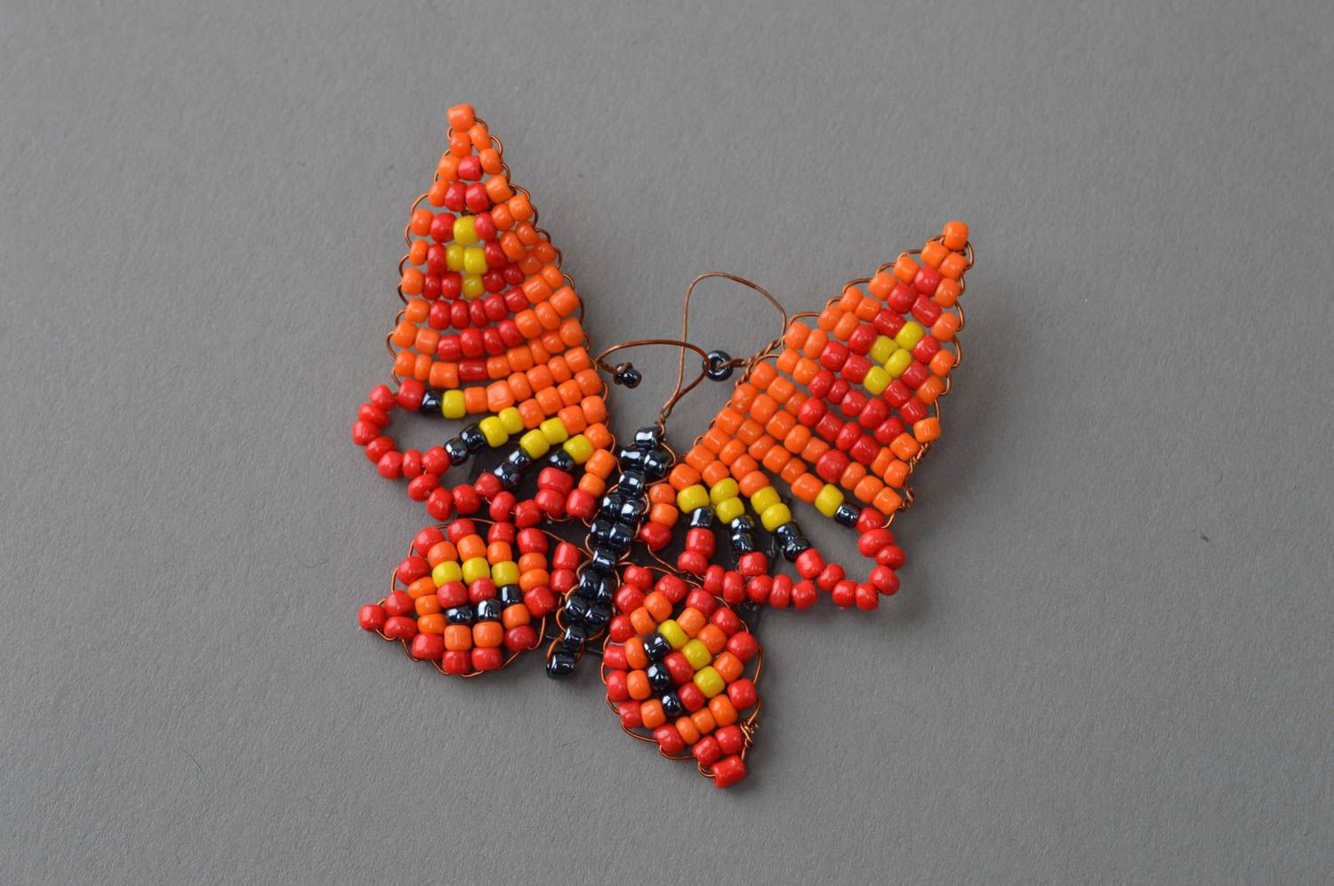 Magnet papillon orange tissé en perles de rocaille décoratif fait main photo 2