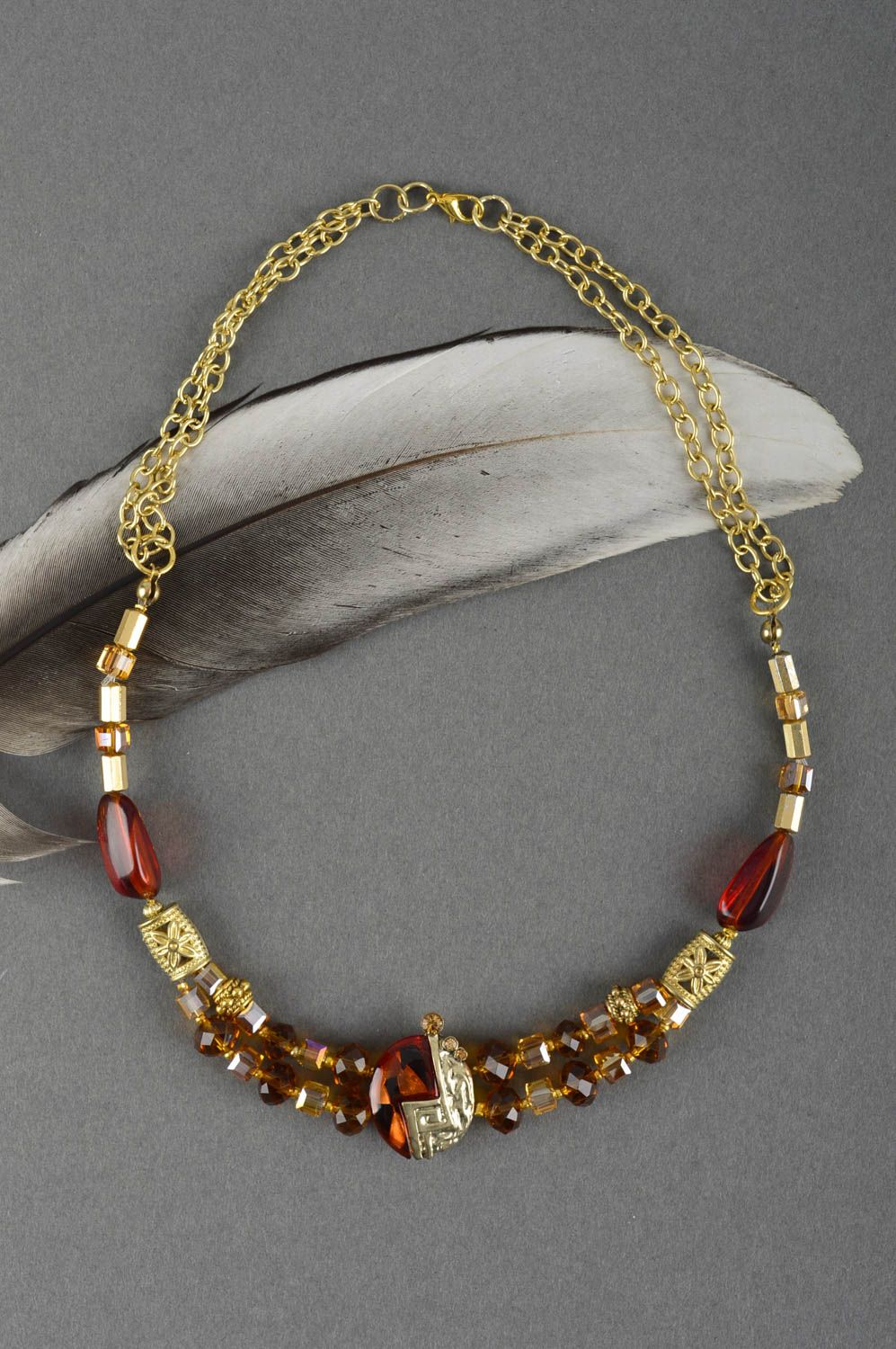 Stylish natural stones accessory handmade designer necklace unique present photo 1