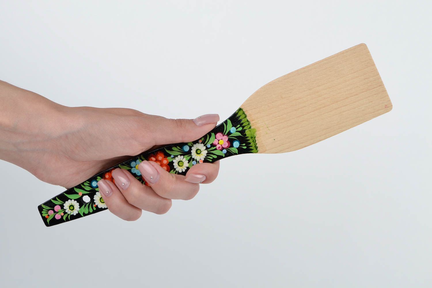 Handmade wooden spatula designer kitchen tool Petrykivka style home decoration photo 2