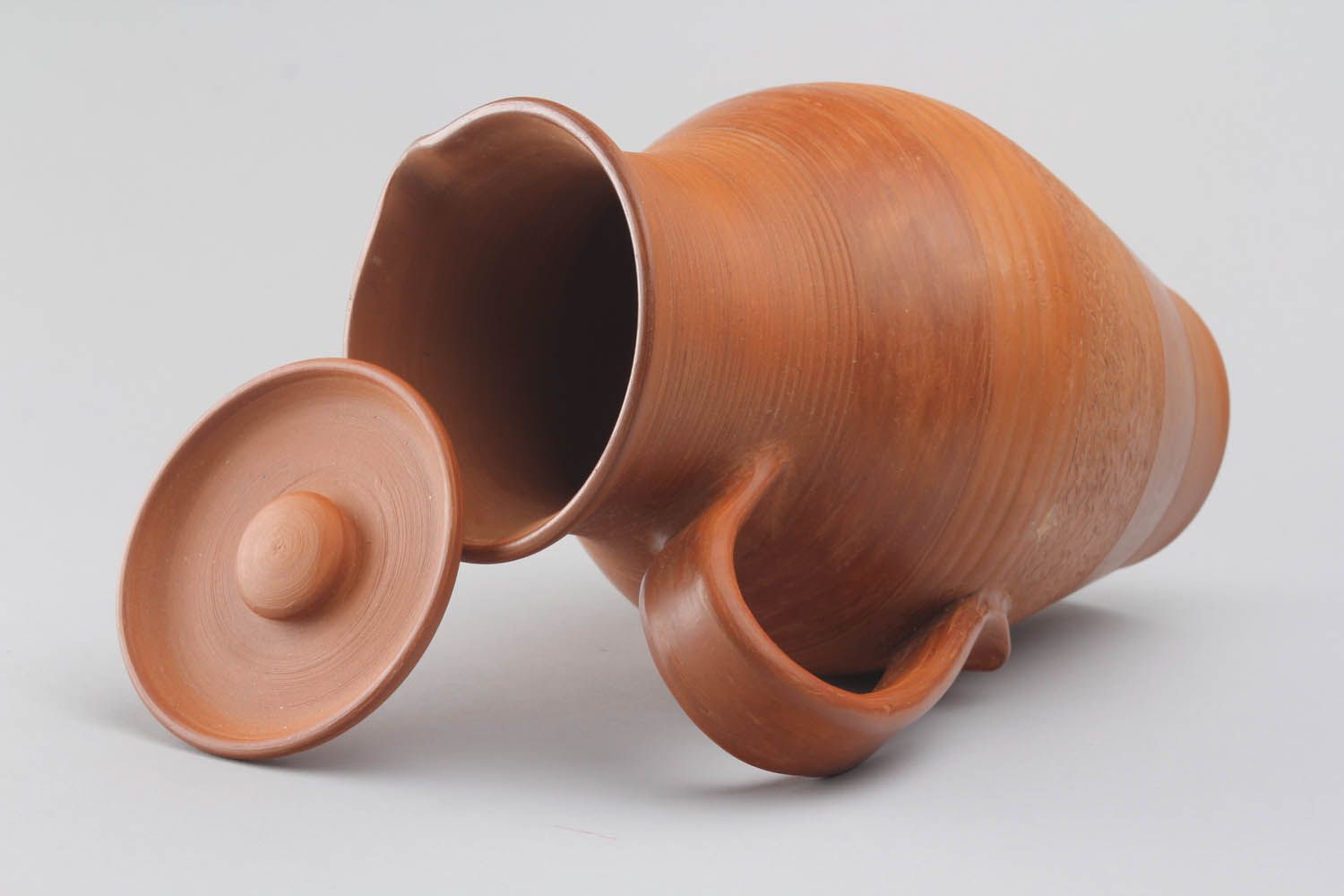 Jarro de argila feito à mão com tampa louça de cerâmica decorativa artesanal foto 1
