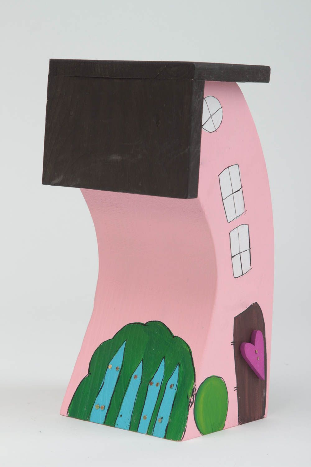 Figurine maison faite main Statuette en bois peinte à l'acrylique Déco maison photo 2