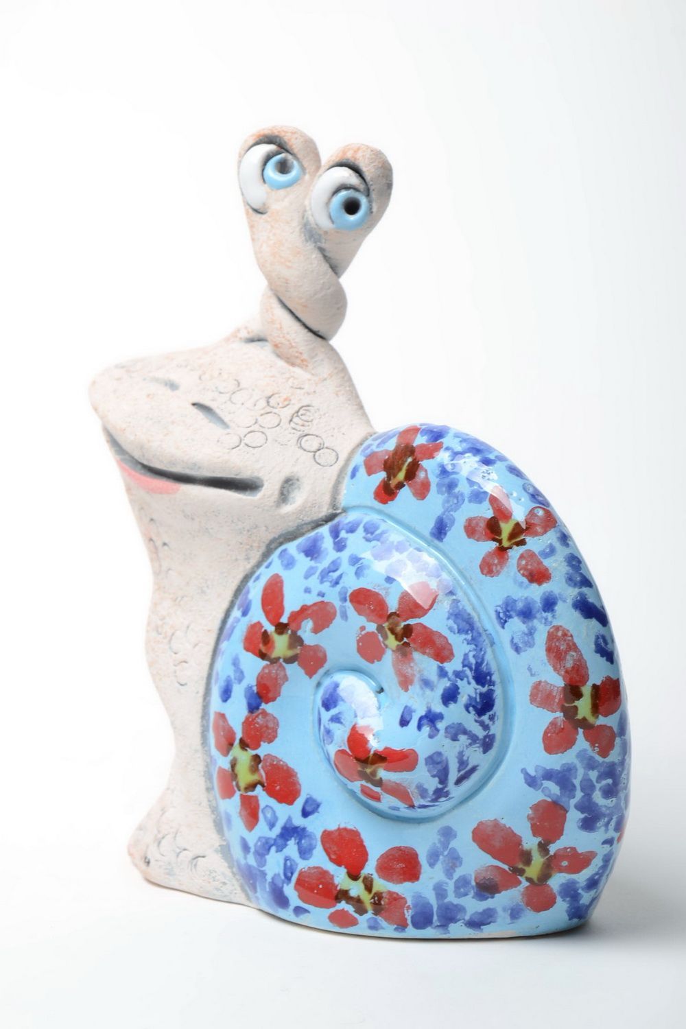 Handmade designer semi porcelain painted figurine money box floral blue snail photo 5