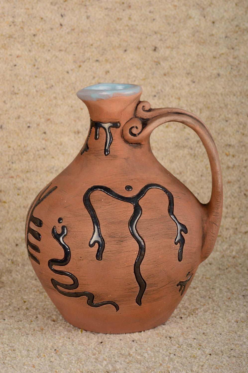 30 oz ceramic handmade glazed wine carafe with handle 1,7 lb photo 1