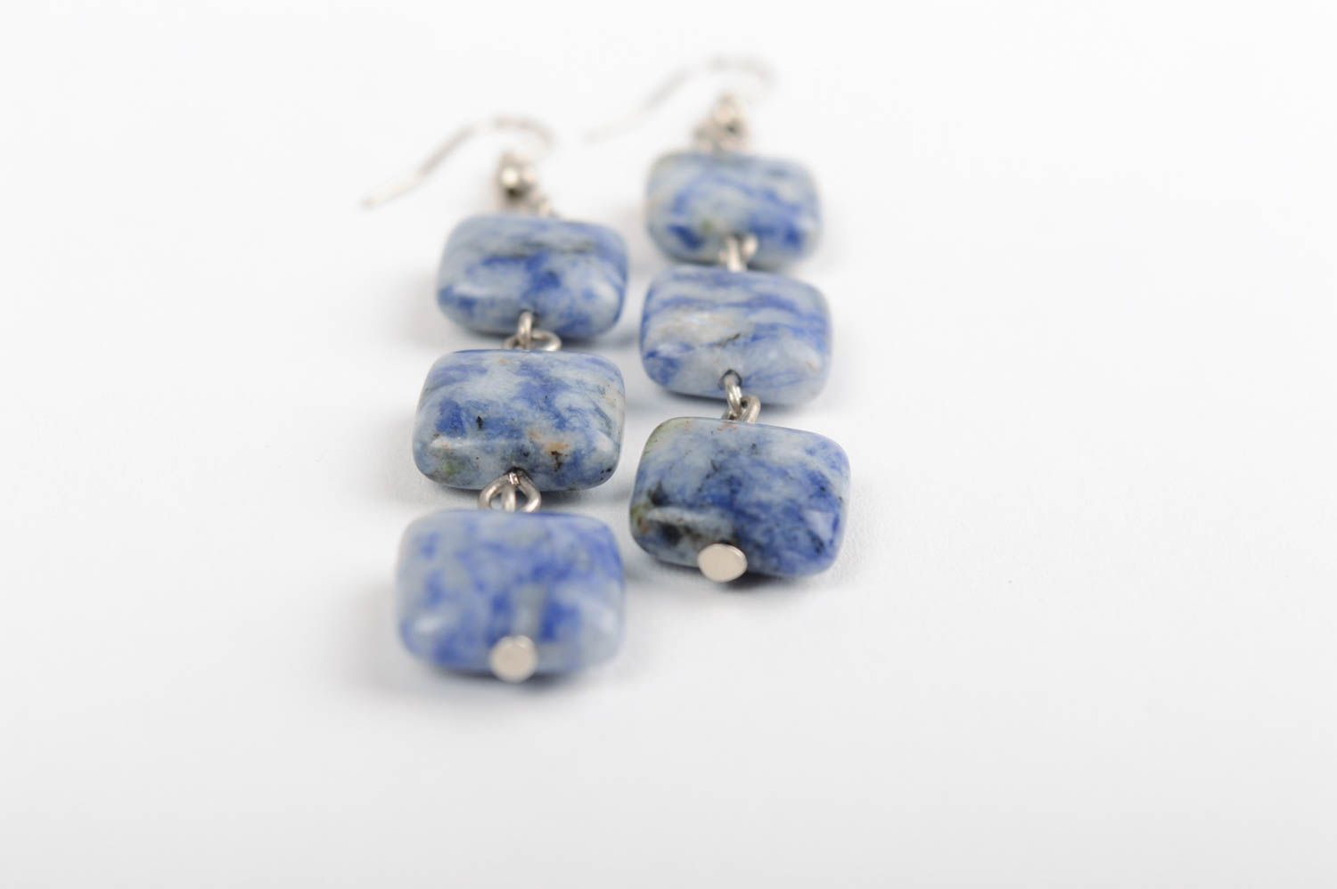 Blaue handgemachte Ohrringe mit Anhängern aus Naturstein für Frauen foto 5