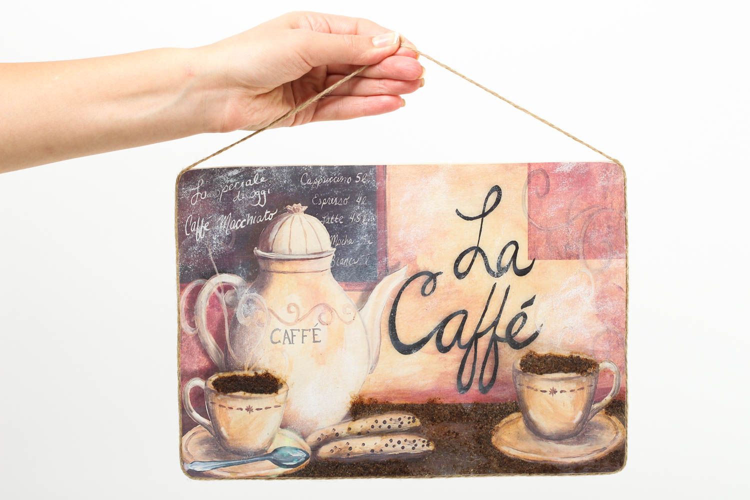 Handmade Wandbild Holz Kaffee Trinken Wand Poster Wohn Accessoire La Caffe foto 5