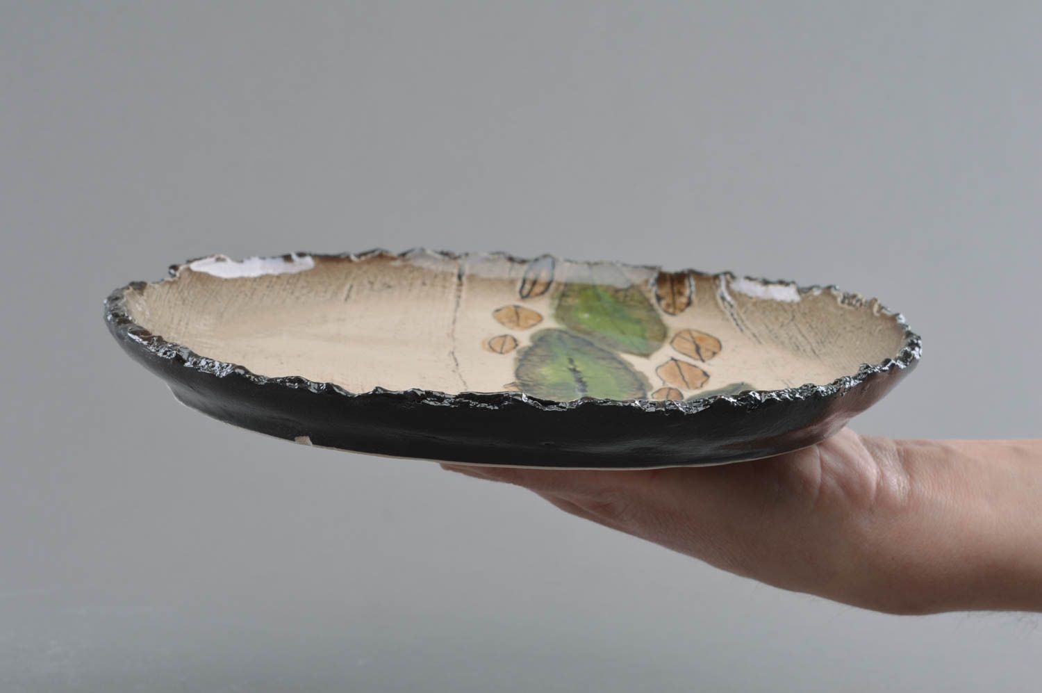 Grande assiette ovale en porcelaine peinte de glaçure faite main Flux vaisselle photo 4
